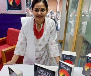 Sujata with her books on display at the Bhopal Book- talk event.