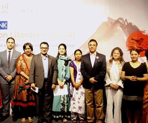 KLF planning board members Sujata third from right at the curtain raiser event of Kumaon Lit Festival in Delhi