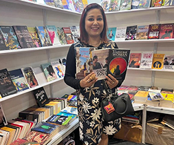 Sujata with her books at  the New Delhi World Book Fair 2023 ( Rupa & Vishwakarma book stalls)